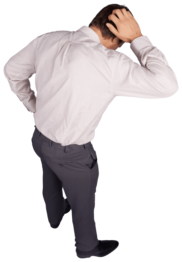 Back of Caucasian Businessman in Formal Attire on Transparent Background