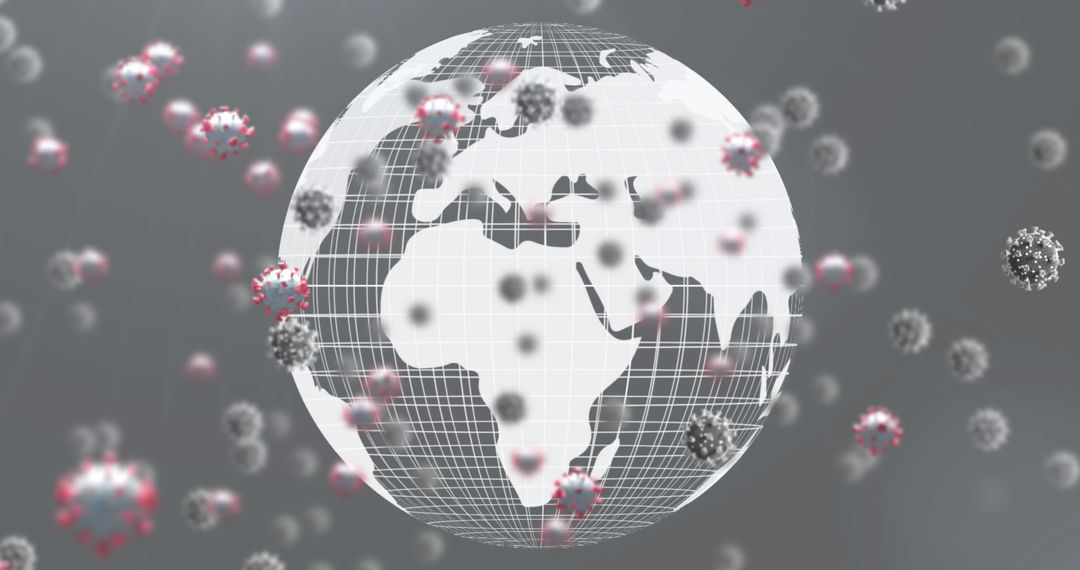 Virus Cells Surrounding Global Map for Pandemic Concept