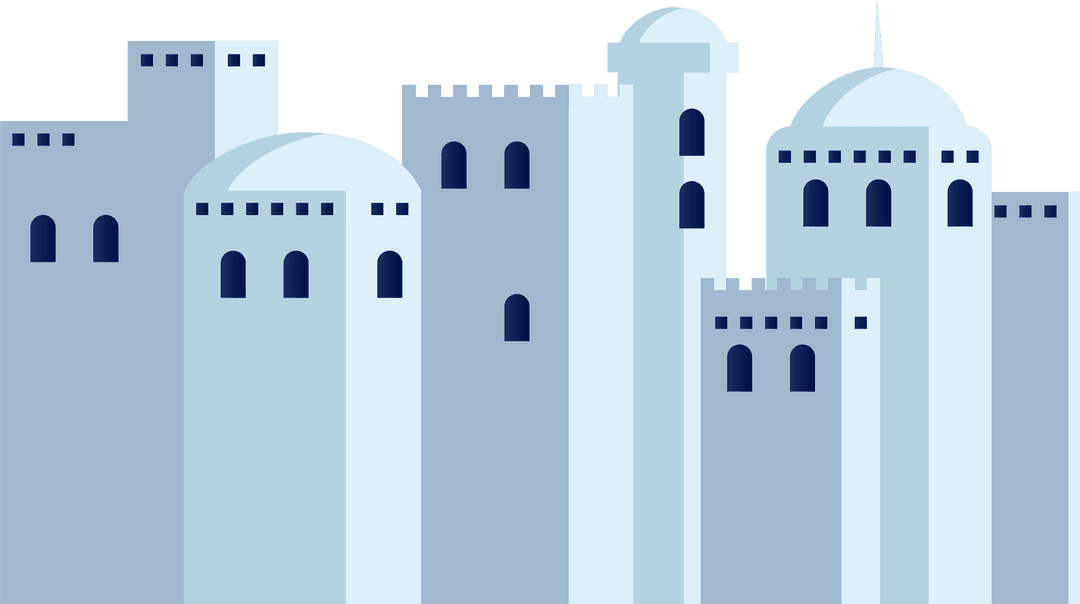 Stylized Medieval Skyline with Domes and Spires on Transparent Background