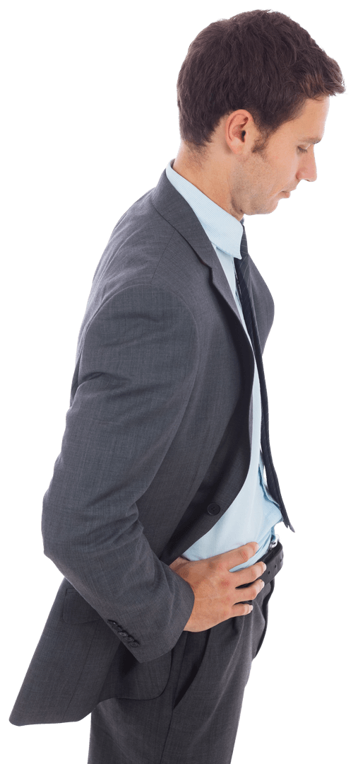 Transparent Side View of Serious Businessman with Hands on Hips