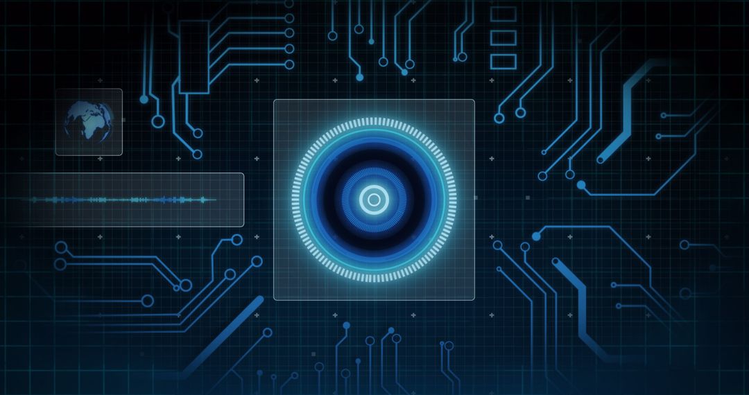 Futuristic Digital Interface Display With Circuit Patterns