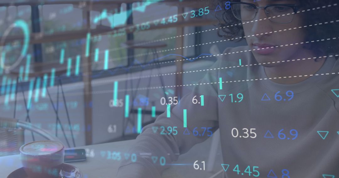 Businessman Analyzing Financial Data Overlay on Computer Screen