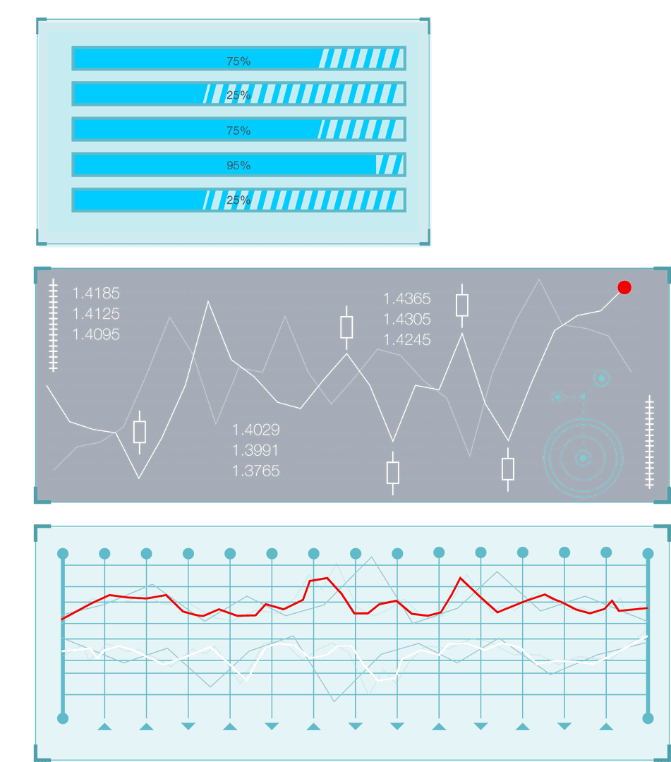 Transparent Canvas with Progress Bars and Financial Charts