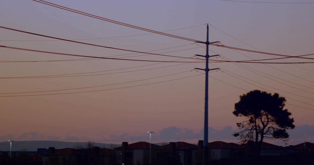 Utility Pole Silhouette at Suburban Twilight Tranquility