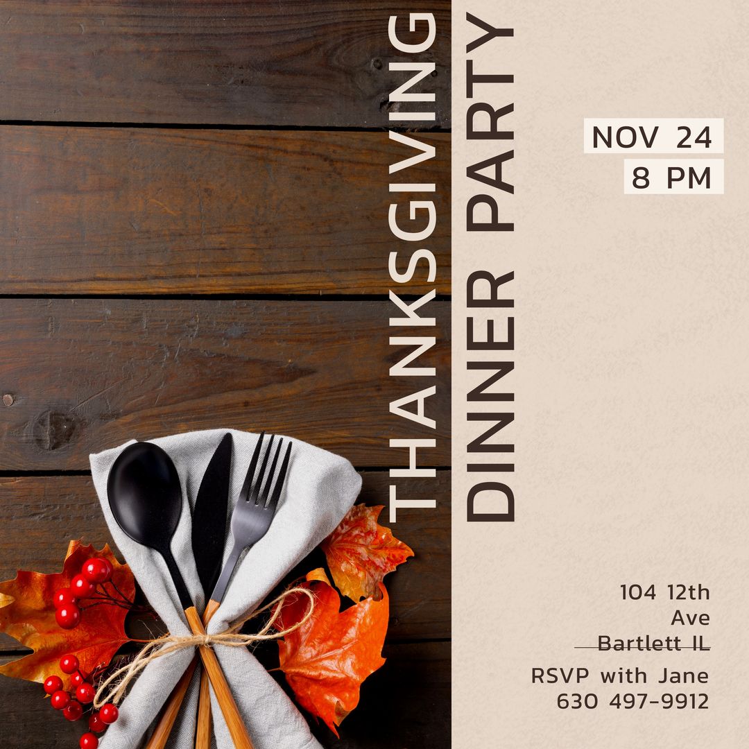 Elegant Thanksgiving Dinner Party Invitation with Decorated Cutlery - Download Free Stock Templates Pikwizard.com