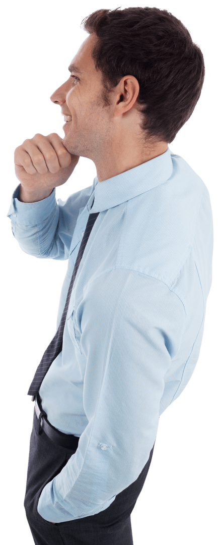 Transparent Thoughtful Businessman with Hand on Chin Pondering Ideas
