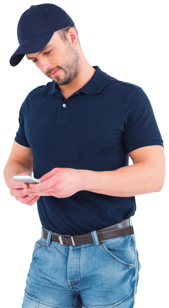 Transparent View of Man Texting on Mobile Device in Casual Attire