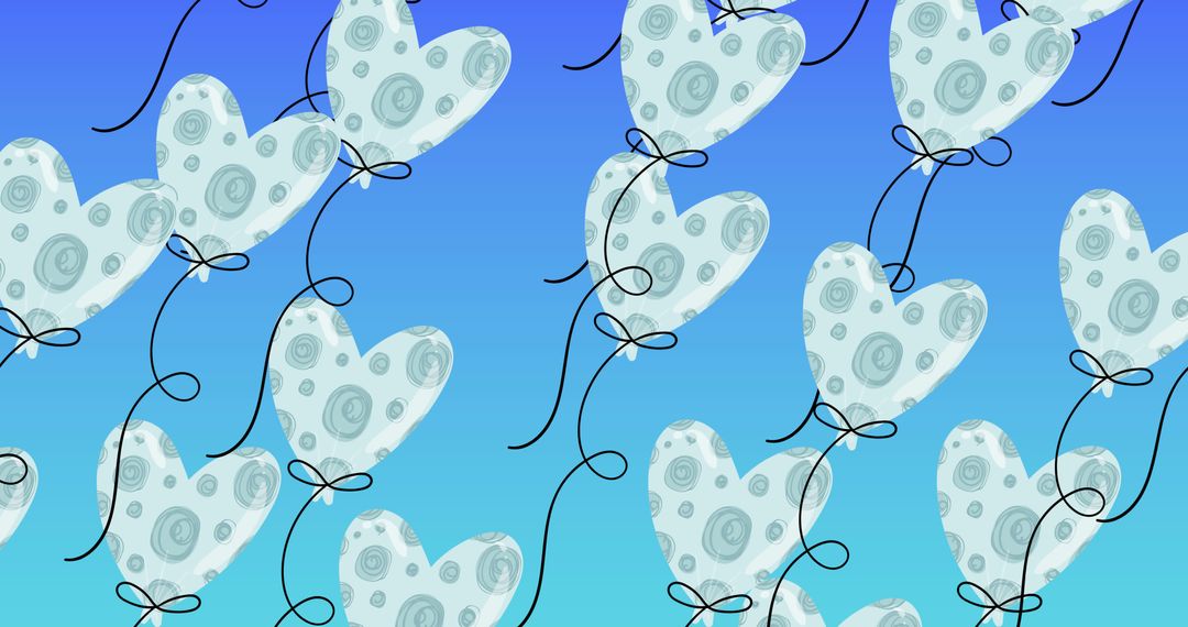 Heart Shaped Balloons Floating on Gradient Blue Background