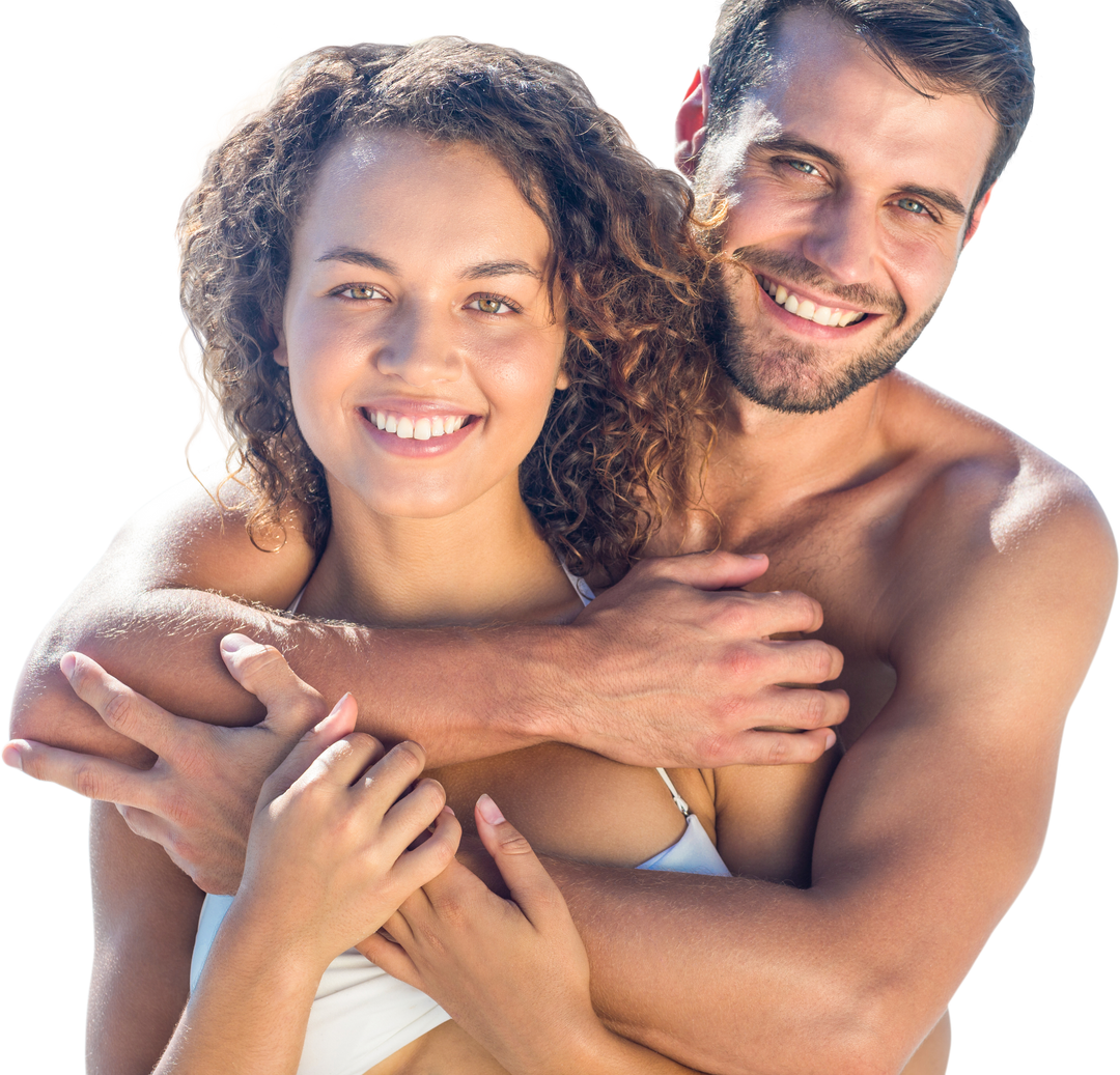 Happy Caucasian Couple Embracing in Swimsuits on Transparent Background - Download Free Stock Images Pikwizard.com