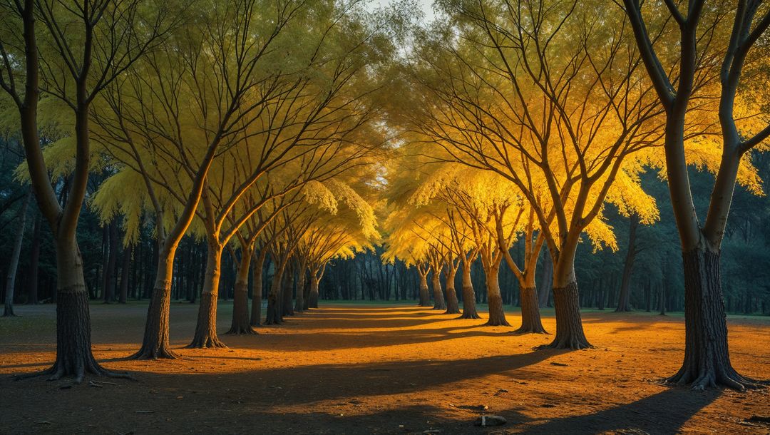 Enchanted Pathway of Golden Trees in Forest Park