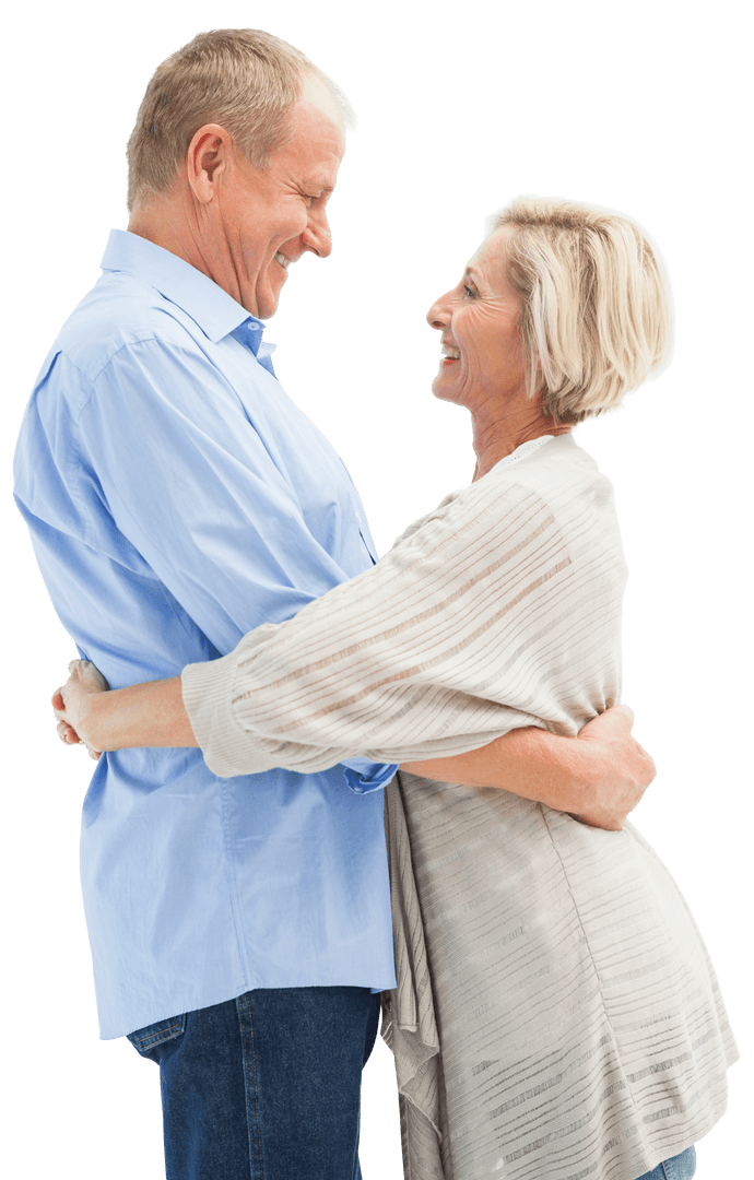 Transparent Joyful Mature Couple Holding Each Other