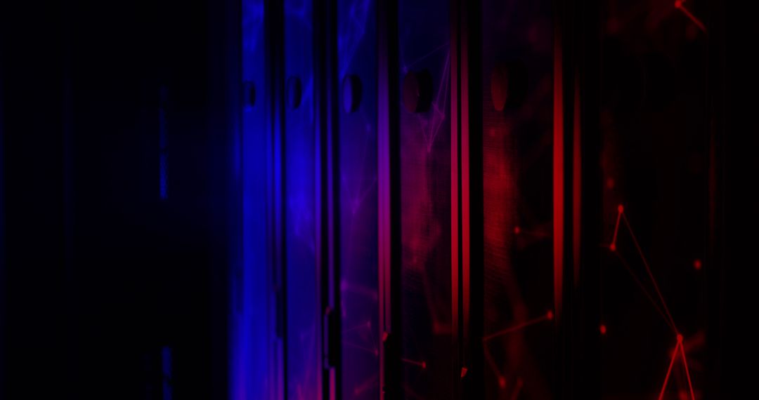 Abstract Lights and Technology Panels in Dark Server Room