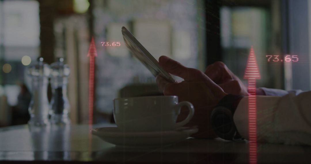 Businessman Analyzing Data on Smartphone in Urban Cafe