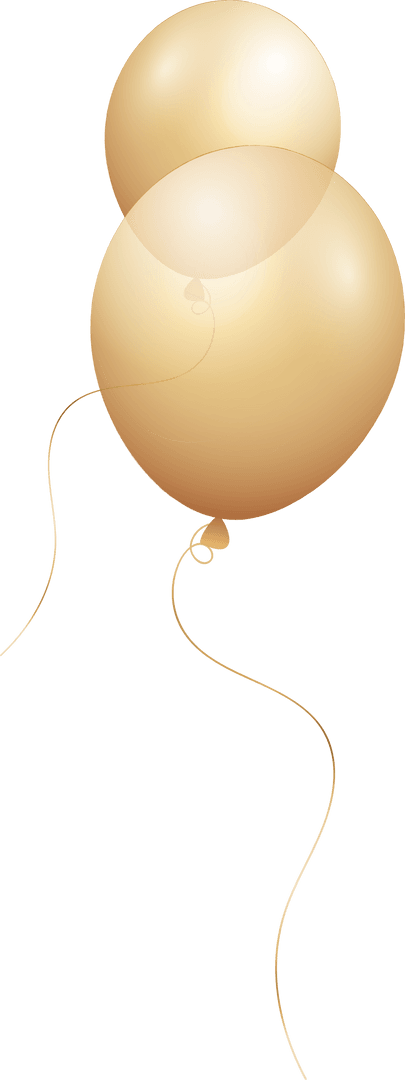 Metallic Gold Balloons with Ribbons on Transparent Background