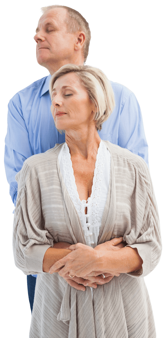 Transparent Mature Couple Embracing with Eyes Closed