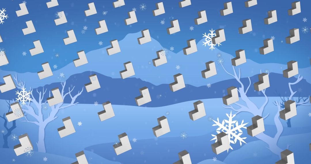 Wintry Folder Icon Pattern Over Snowy Hills with Snowflakes