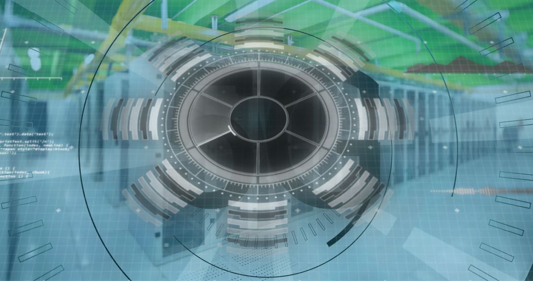 Futuristic HUD Interface in Server Corridor