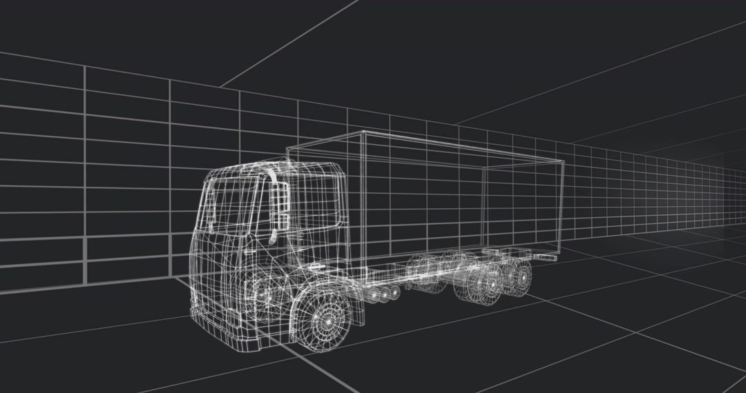 3D Wireframe Box Truck Model in CAD Workspace
