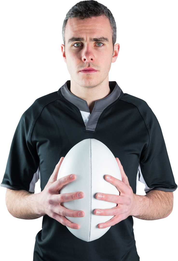 Frowning Rugby Player Holding Ball on Transparent Background - Download Free Stock Images Pikwizard.com