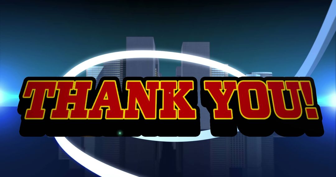 Thank You Text Overlay on Futuristic Cityscape Background