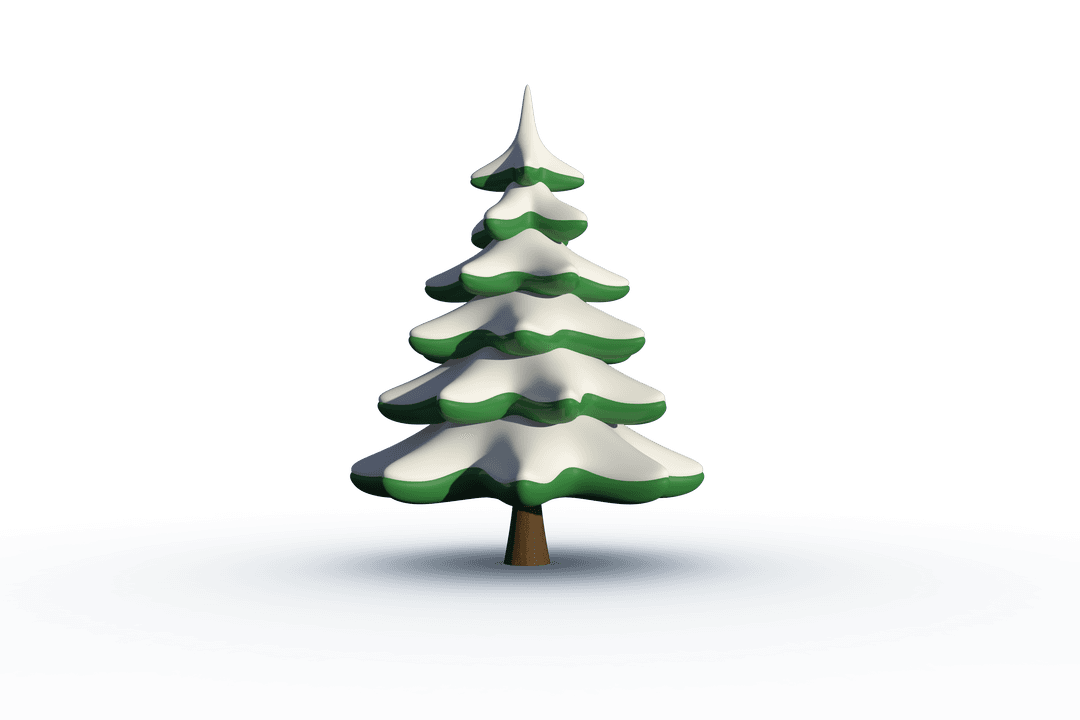 Digital Tree with Snow Illustration with Transparent Background