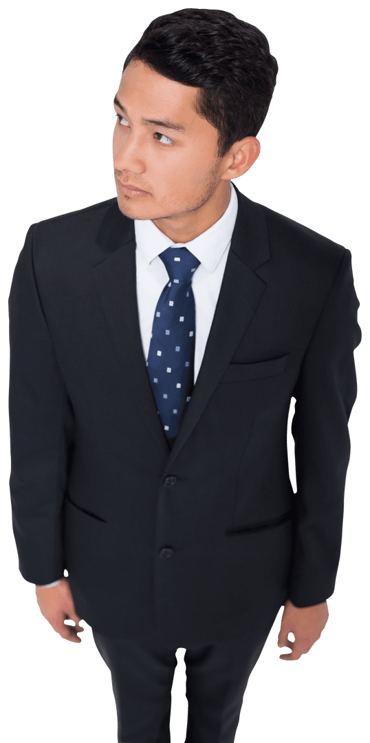 Transparent Image of Focused Asian Businessman Looking Aside