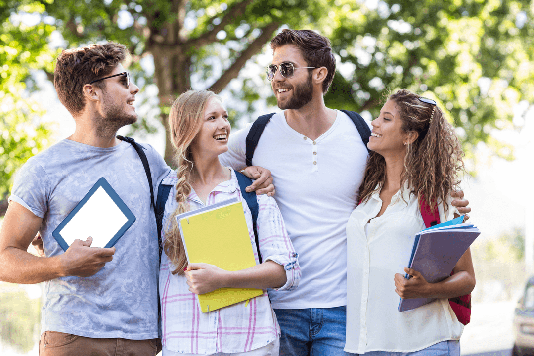 Transparent Friendship Group Walking Outdoors in Summer Light