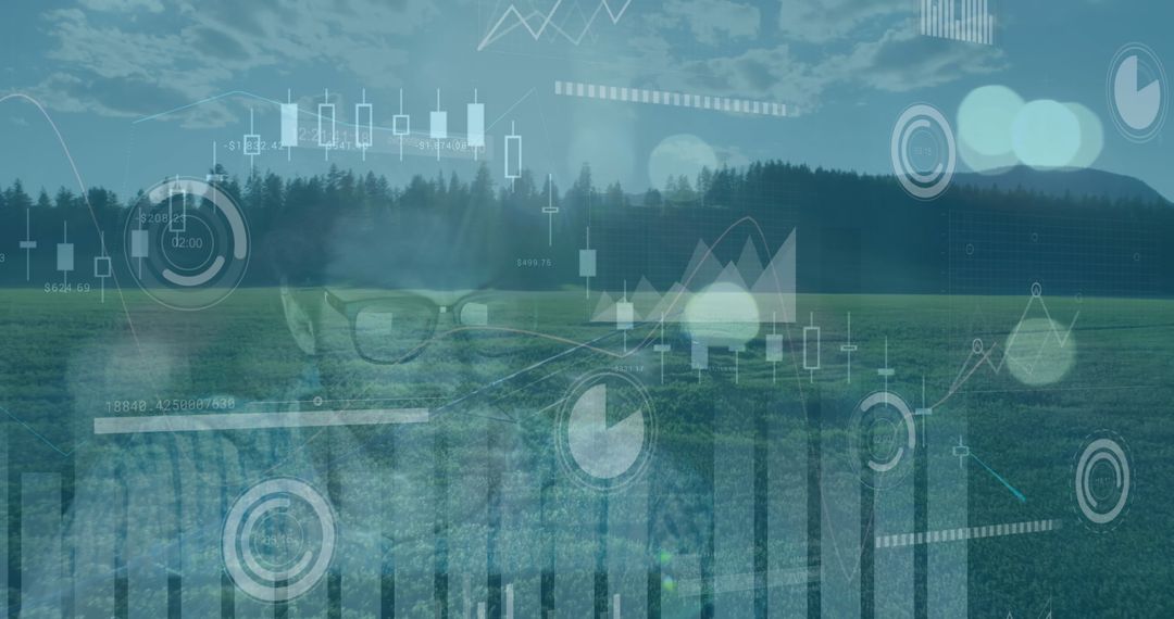 Data Overlay on Scenic Field with Businessman