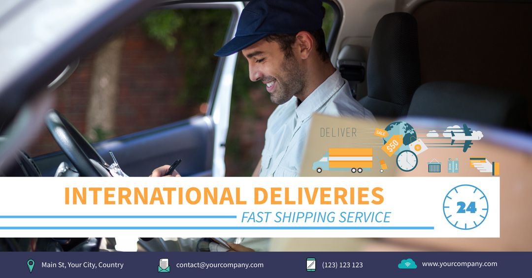 Smiling Delivery Man Ensures Fast International Shipping Services