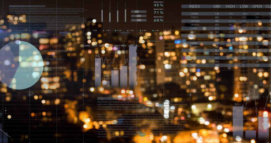 Business Infographics Blending with Illuminated Cityscape