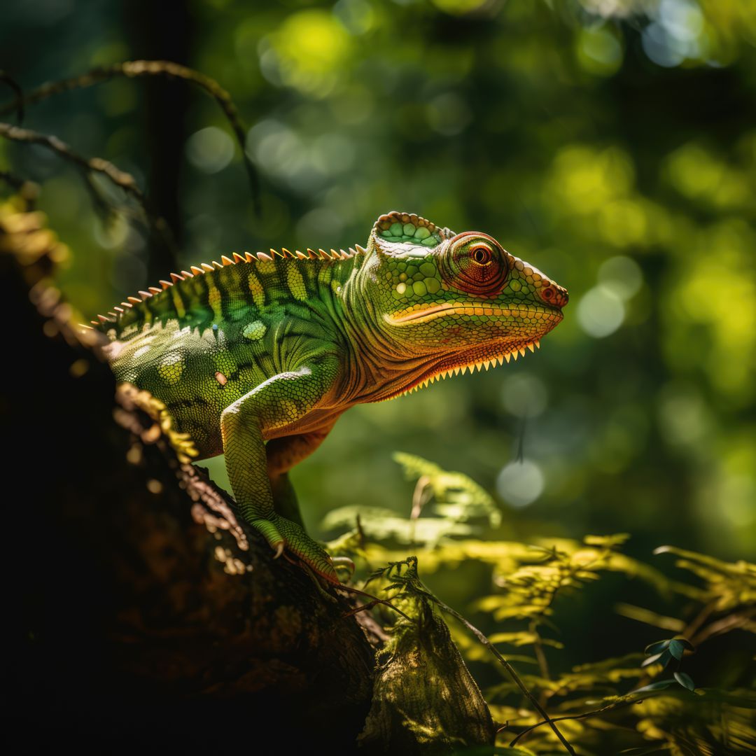 Green Chameleon Resting in Tropical Forest - Free Images, Stock Photos and Pictures on Pikwizard.com