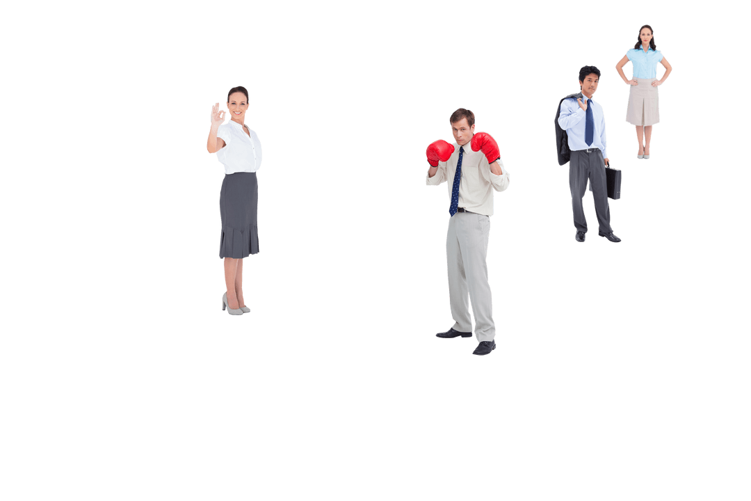 Transparent Business Team with Boxing Gloves Symbolizing Confidence