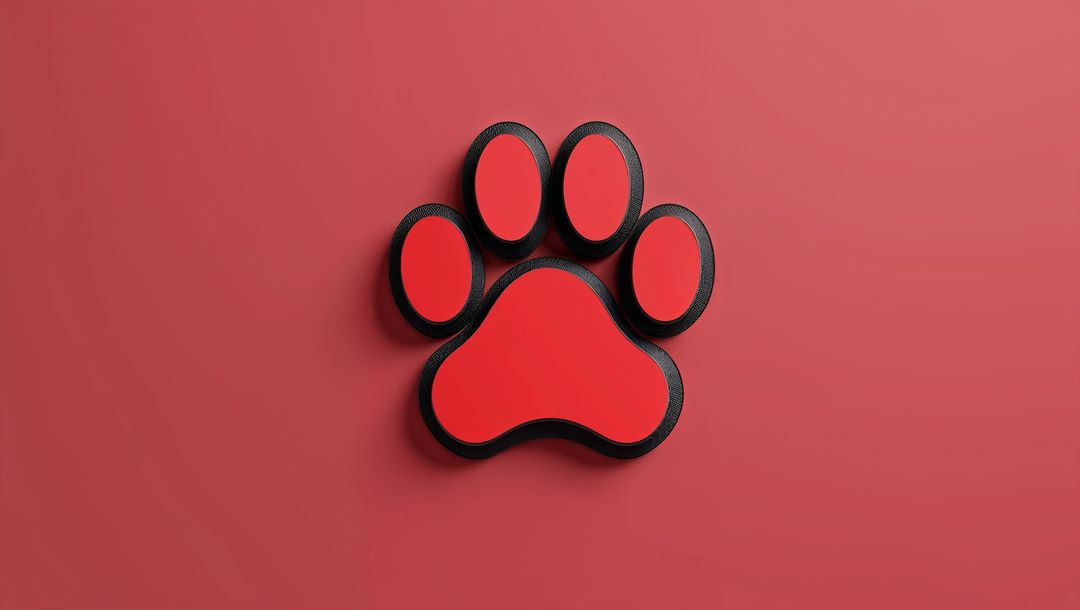 Minimalistic Red Paw Print Icon with Black Outline