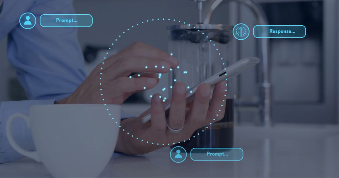 AI Data Processing with Smartphone Interaction in Modern Kitchen