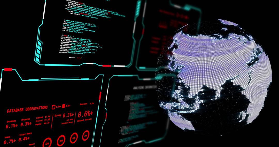 Digital Data Processing with Globe and Futuristic Screens