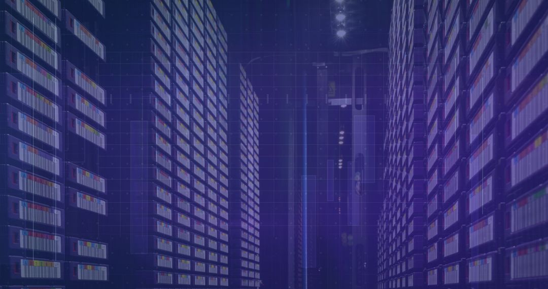 Digital Data Stream Flowing Through a Futuristic Server Room