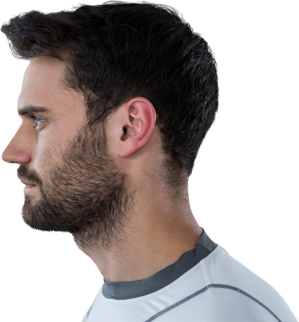 Profile View of Serious Man with Beard on Transparent Background
