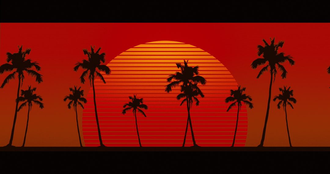 Retro Horizon with Palm Trees and Vintage Sun Design