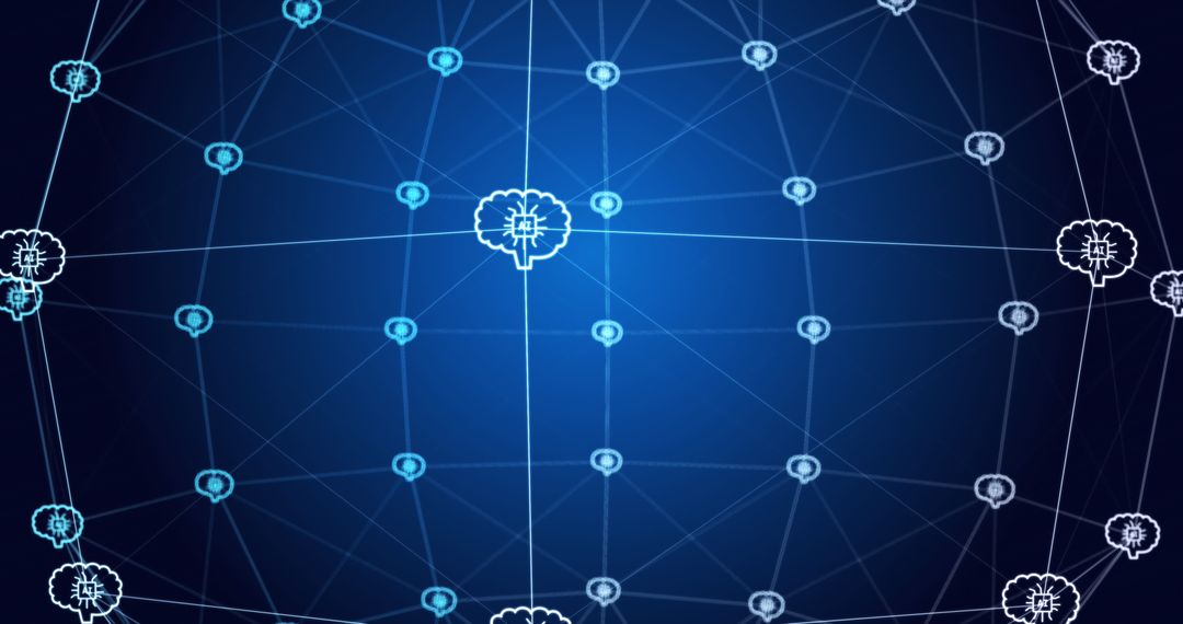 Global AI Network with Data Processing Icons on Blue Grid