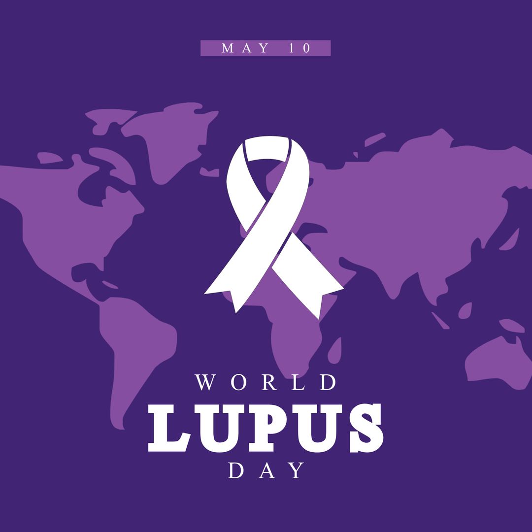 World Lupus Day Poster with Awareness Ribbon and Purple World Map