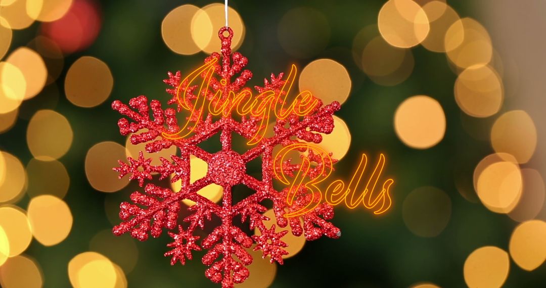 Red Glitter Snowflake Ornament with Neon Jingle Bells Text