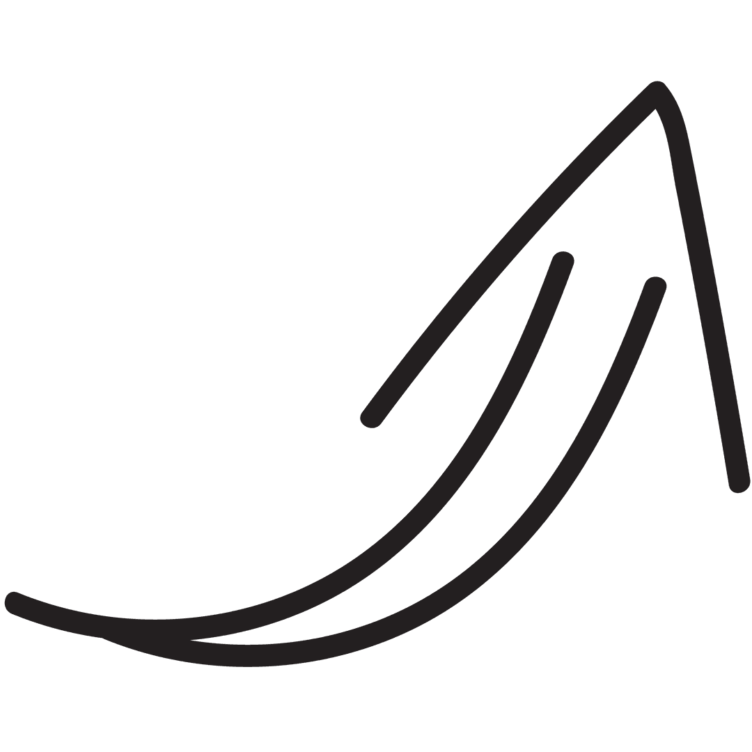 Minimalist Black Curved Arrow Symbol on Transparent Background