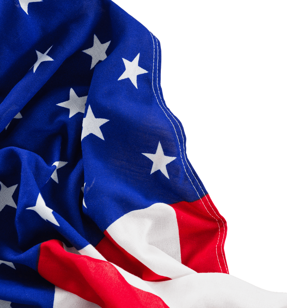 Close-Up of American Flag with Bright Stars on Transparent Background