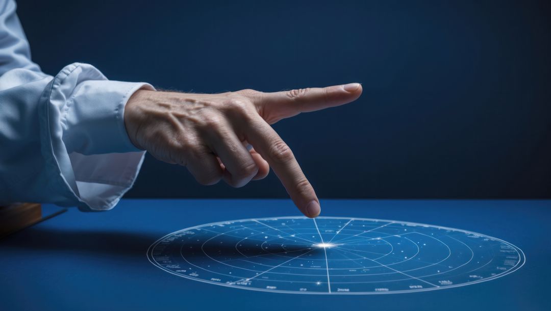 Astrophysicist using futuristic digital holographic interface