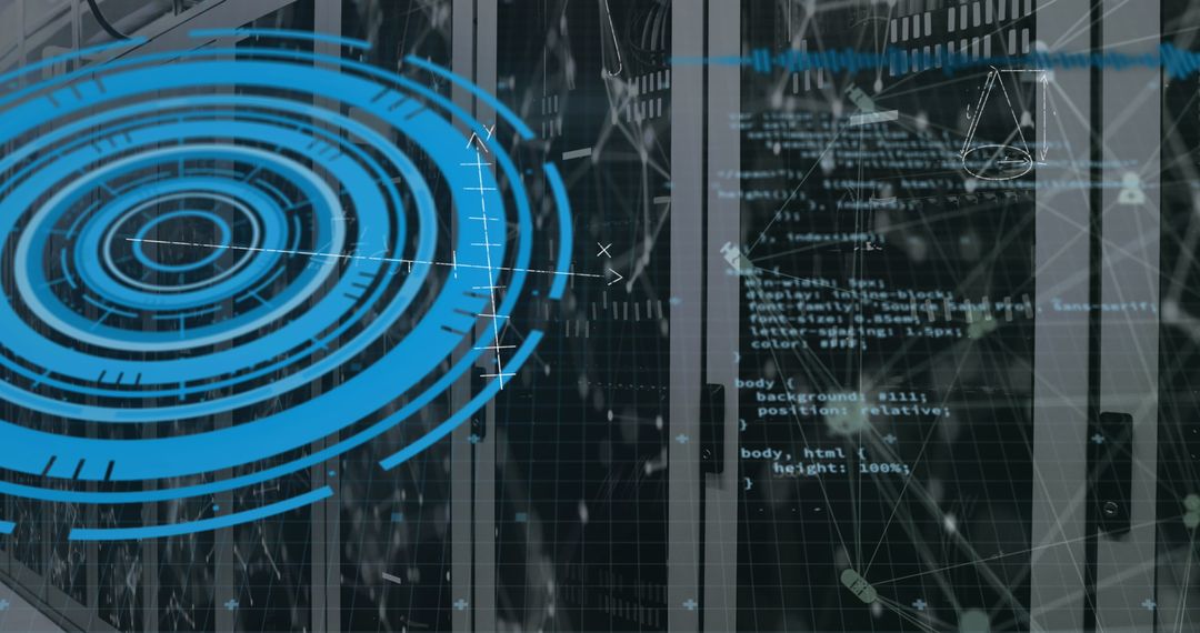 Futuristic Data Processing Interface Over Server Rack Background