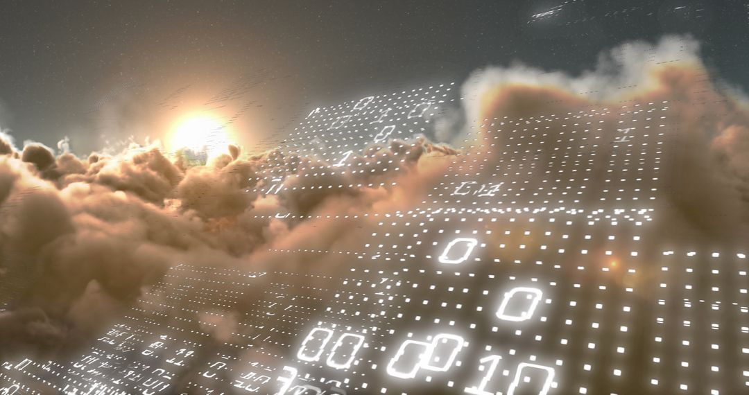 Binary Data Floating amidst Clouds with Sunburst