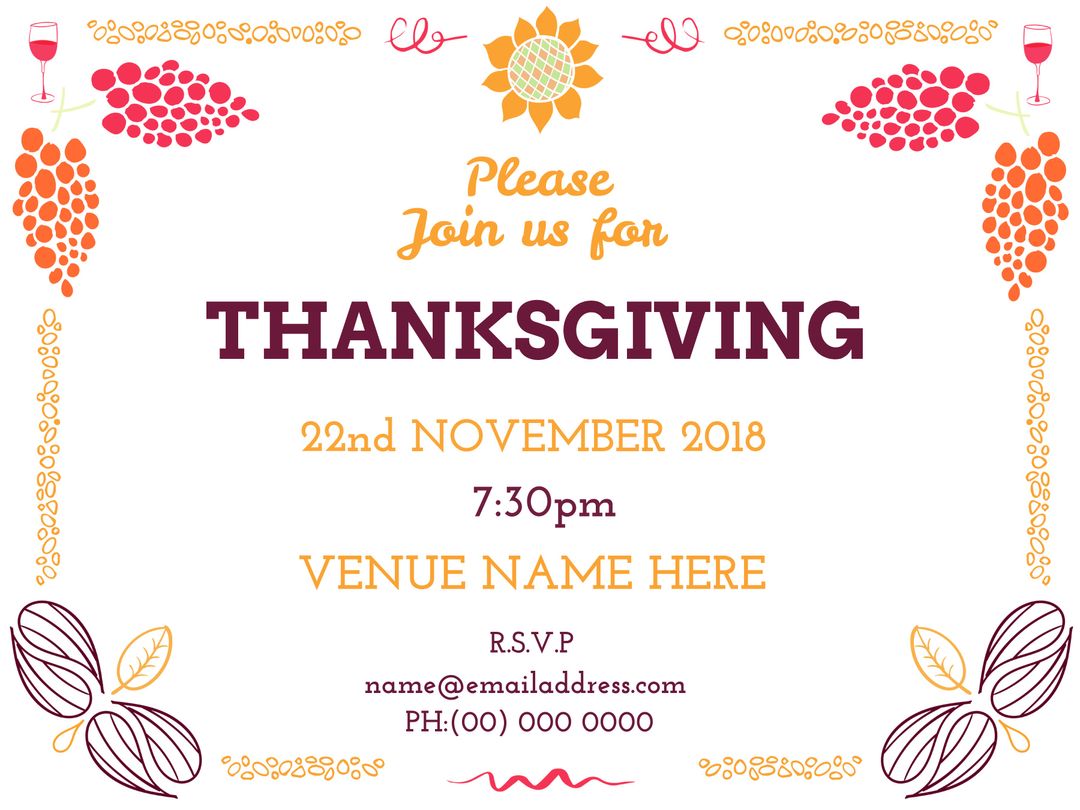 Thanksgiving Invitation with Autumnal Motifs and Festive Typography