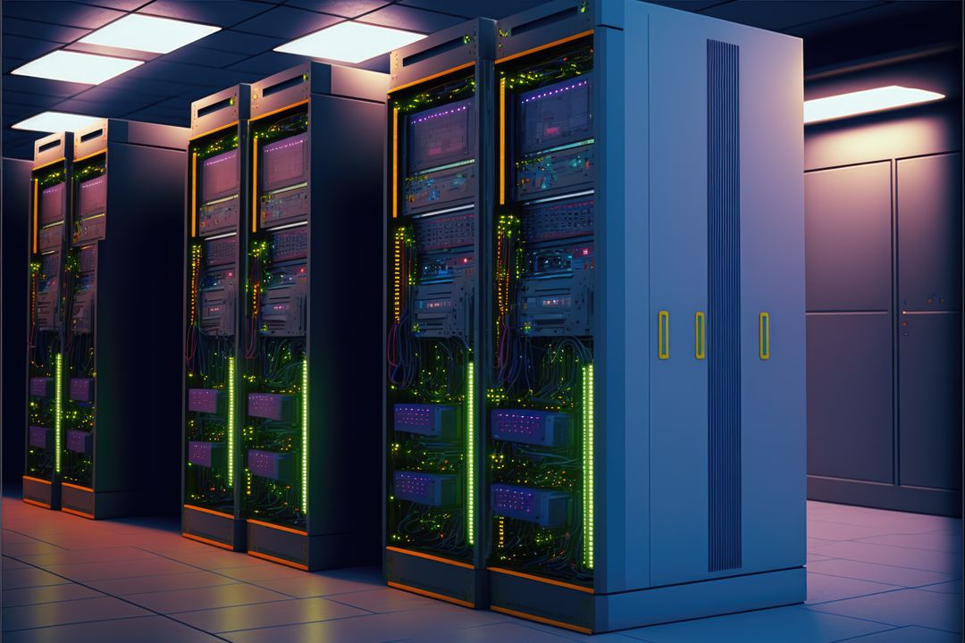 Modern data center server racks with neon lighting - Free Images, Stock Photos and Pictures on Pikwizard.com