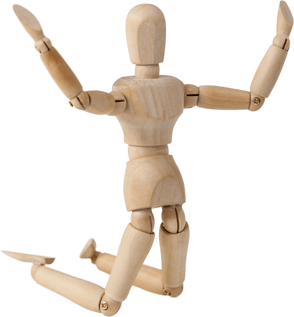 Transparent Wooden Articulate Figure Kneeling with Open Arms