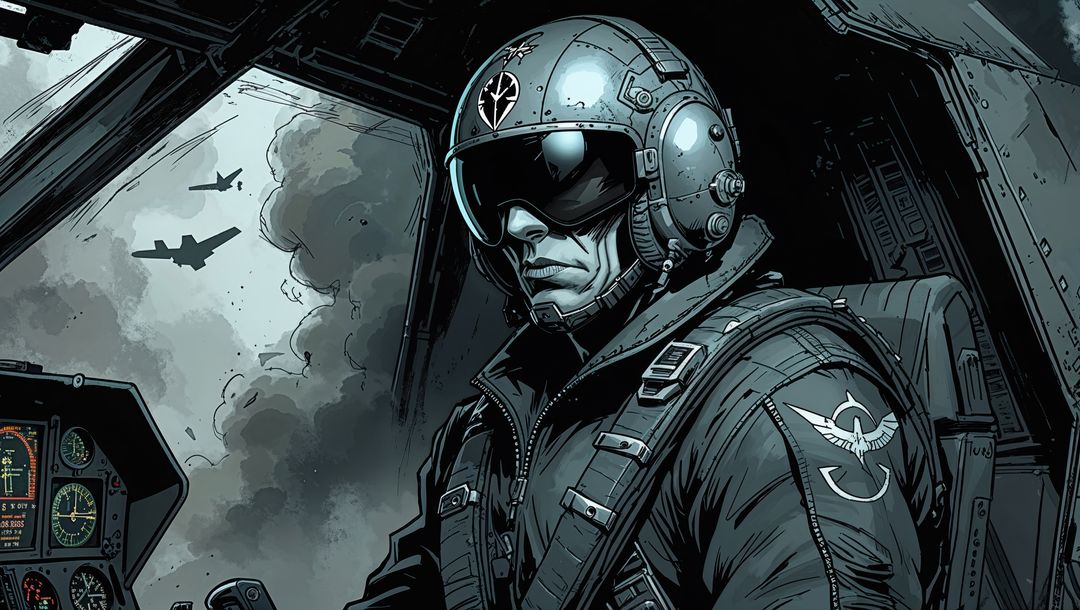 Veteran pilot navigating f16 fighter jet cockpit in cloudy skies